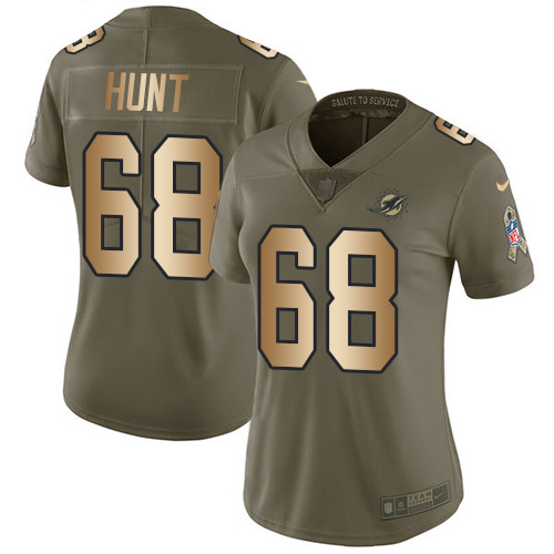 Nike Miami Dolphins #68 Robert Hunt Olive Gold Women Stitched NFL Limited 2017 Salute To Service Jersey->women nfl jersey->Women Jersey